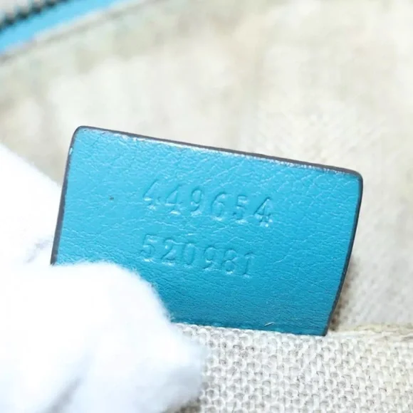 Authentic GUCCI Micro GG Canvas Hand Bag Leather 2way Turquoise Blue with strap - Picture 9 of 17